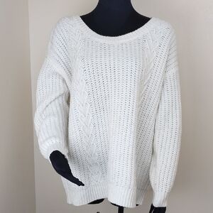Torrid White Cable Knit Sweater Open Keyhole Tie Back 1X